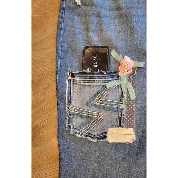 Ooak upcycled patchwork boho Hippie jean skirt size 16 xlg denim - Picture 2 of 12